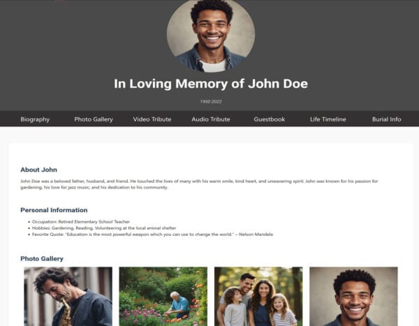 Digital Memorial Tribute Page